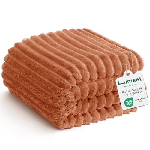 HIMEET Burnt Orange Throw Blanket for Couch, 300GSM Ribbed, 50 x 60 Inches - color: Burnt Orange, size: Throw (50" x 60")