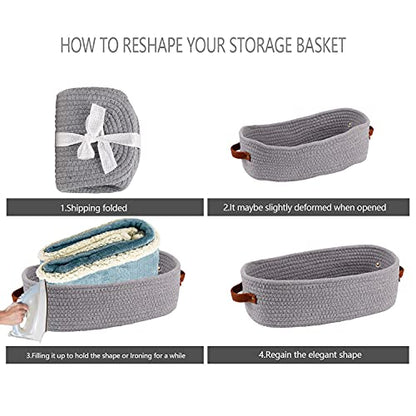 2 Pack Cotton Rope Small Woven Basket,Toilet Paper Basket,Room Storage Basket with Handles for Bathroom, 13"x5.9"x4" Gary - color: 2 pack Gray