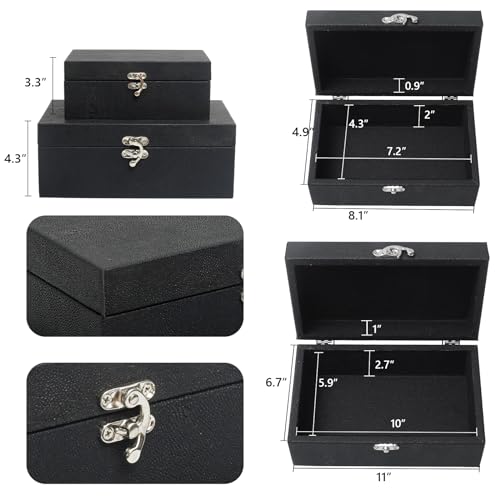 DECOR4SEASON Faux Shagreen Leather Decorative Storage Boxes Set of 2, Black - color: Black