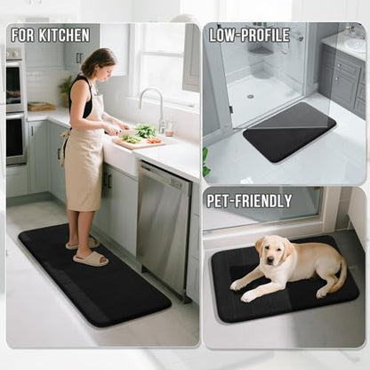 Yimobra Large Memory Foam Bathroom Mat Set, 44 x 24 & 24 x 17 in, Black - color: Black, size: 44x24+24x17 Inch