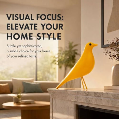 Mid Century Modern Bird Figurine, Resin Shelf Decor Accent (Yellow) - color: Yellow