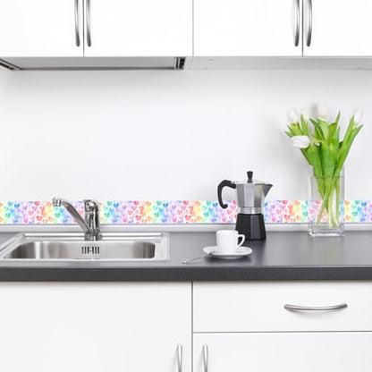 HOMETITUTE Peel and Stick Wallpaper Border 4x196in Rainbow Heart Pattern - color: Rainbow