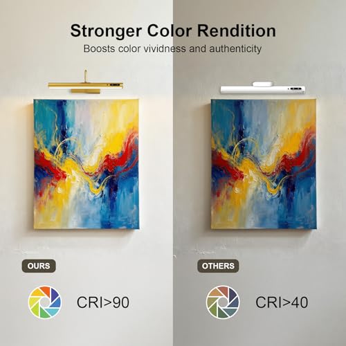 14-Inch Battery Operated Picture Light, Gold Finish Rechargeable Art Light - color: Brass