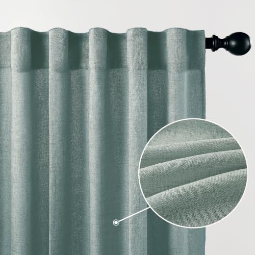 Sage Green Sheer Linen Curtains for Living Room Bedroom 54 Inches Long - color: Sage Green, size: 35"W x 54"L (Pack of 2)