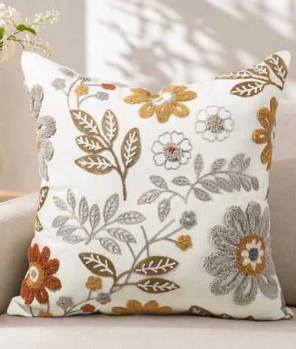 Fall Embroidered Throw Pillow Cover 20x20 Inch, Amber Blooms - color: Amber Blooms, size: 20" x 20" (Pack of 1)