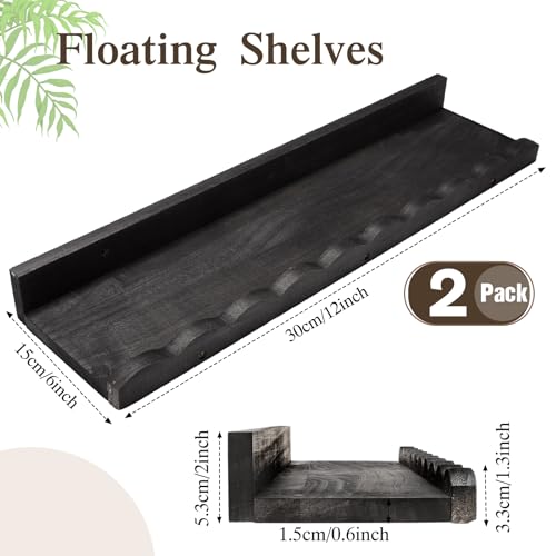 Suzile 2 Pcs Scalloped Floating Wall Shelves,12",Black - color: Black, size: 12"