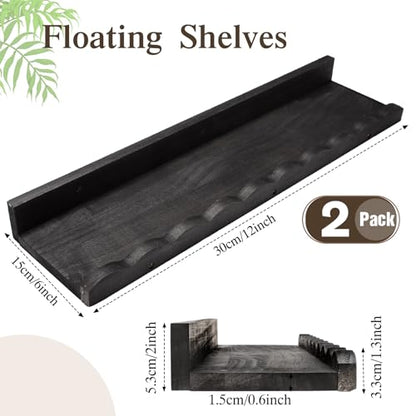 Suzile 2 Pcs Scalloped Floating Wall Shelves,12",Black - color: Black, size: 12"