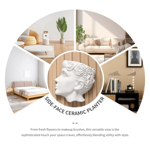 Side-Face Ceramic Planter – Glossy White, Wall-Hanging, with Drainage – 6.7"" Artistic Female Face Vase - color: White Face Planters