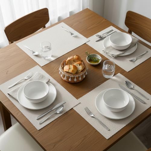 Urban Villa Two Tone Placemat Cotton Tablemat 14x20 (Set of 6) Beige - color: Beige, size: 14" x 20"