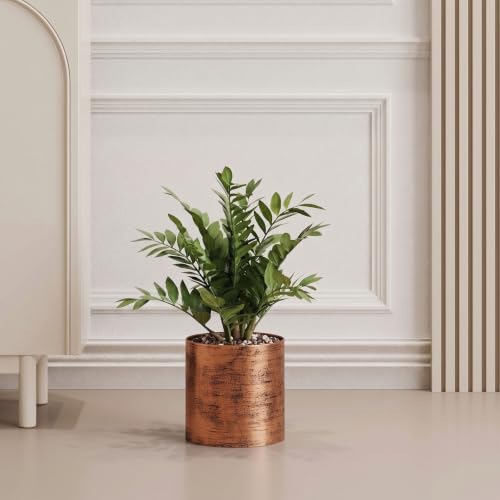 Antique Bronze Metal Plant Pot with Drainage Hole, 7'' Mid Century Modern Small Pot Indoor Outdoor Planters for Succulents, Flowers Gift Window Living Room, Plant Not Include (Antique Bronze) - color: Antique Bronze