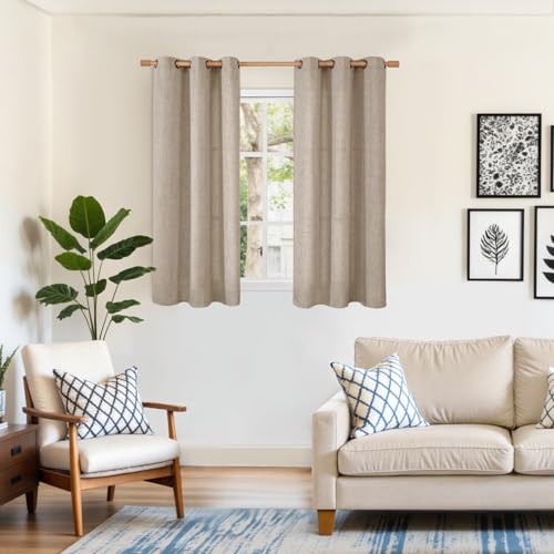YoungsTex Short Linen Semi Sheer Curtains 45 lnch Length, Oatmeal Drapes - color: Dark Oatmeal, size: 42"W x 45"L (Pack of 2)