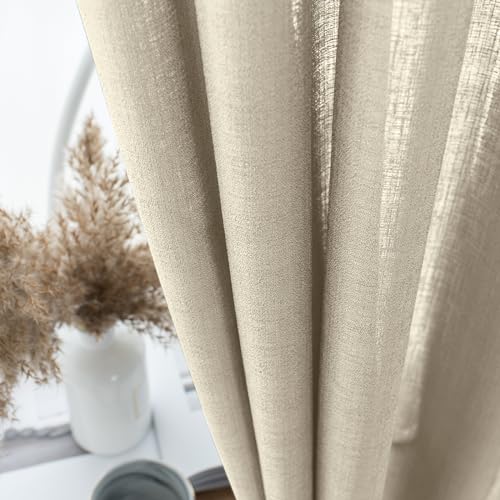 Melodieux Tan Semi Sheer Curtains 63 Inch Length for Living Room, Linen Rustic Bedroom Privacy Window Grommet Sheer Drapes, 52 by 63 Inch, 2 Panels - color: Tan, size: 52"W x 63"L (Pack of 2)