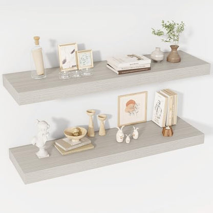 Acovy 40 Inch Floating Shelves, 12" Deep Floating Shelf Wall Mounted, 40" Wall Shelves, Rustic Deep Bookshelf, Extra Deeper & Thicker Display Shelves for Bedroom, Living Room, Gray, Set of 2 - color: Grey, size: 12"Wx40"L-2pcs
