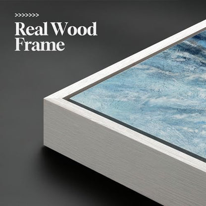 Extra Large Framed Blue Abstract Coastal Wall Art for Living Room, 36x72 In - color: Blue and Gold B, size: 72"L x 36"W