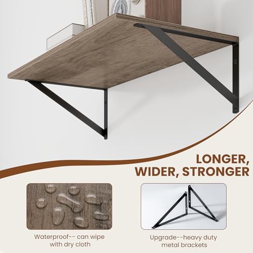 Heimlove 24W x 12D Deep Floating Shelves Set of 2 Grey - color: Grey With Black Metal Bracket, size: 24Wx12Dx5.8H