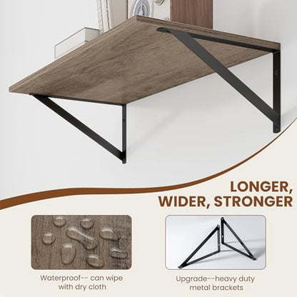 Heimlove 24W x 12D Deep Floating Shelves Set of 2 Grey - color: Grey With Black Metal Bracket, size: 24Wx12Dx5.8H