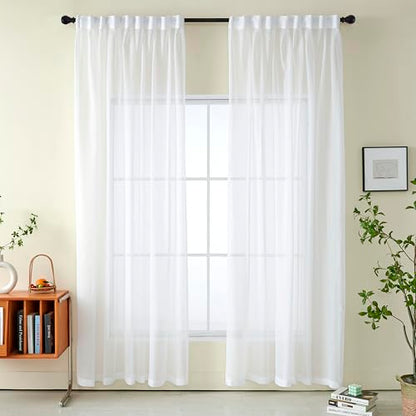 Pinch Pleated White Sheer Curtain & Drape 96 Inches Long Sliding Glass Door - color: Bright White, size: 50"W x 96"L (Pack of 1)