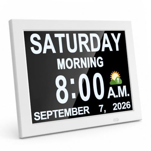 JALL 12" Large Digital Calendar Day Clock for Seniors 2026 - Easy to Read Alzheimer's Dementia Memory Loss Clock for Elderly with IPS Wide Angle，Day & Date, 12 Custom Alarms & Auto-Dimming, White - color: White, size: 12''