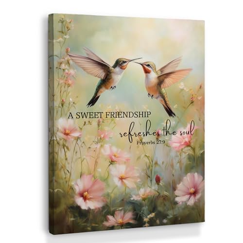 XINCEYWJ Hummingbird Floral Wall Art, Christian Friendship Wall Decor, Religious Bible Verse Canvas Art Prints Framed, Bird Scripture Pictures Wall Decorations for Home Bedroom Living Room, 11x14 in - color: christian bird-6