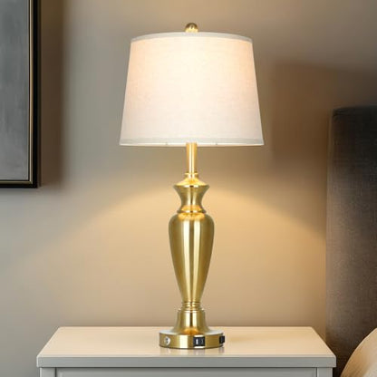 Gold Table Lamp for Living Room Single, 30″ Tall Touch Control Bedside Lamp for Nightstand, 3-Way Dimmable Bedroom Lamp with USB A+C Ports and AC Outlet (1 Pack) - color: Gold - 30"H - 1 Pack