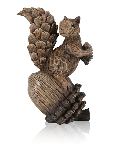 GoGnome Handcrafted Resin Squirrel Figurine on Pinecone - 8'' Woodland Animals Statue for Fall Winter Spring Summer Christmas Decor (Squirrel)