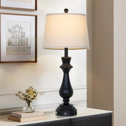 Cinkeda Touch Lamps for Night Stand - 29.5" Tall Bedside Lamp with USB C+A, 3 Way Dimmable Bedroom Lamps, Black Metal Table Lamps for Living Room,Single Black - color: Black-1P