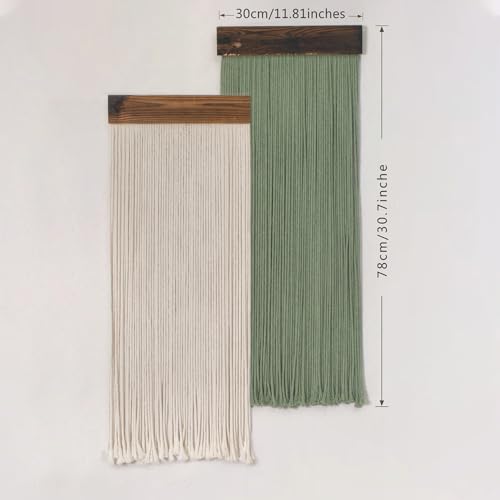 LB Beige Light Green Macrame Wall Hanging Set of 2, 12x31 Inch - color: Light Green Beige