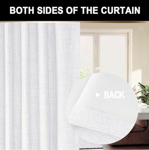 100% Blackout Shield Linen Textured Total Blackout Curtains 96 Inches Long - color: Alba | Bright White, size: 50"W x 96"L (Pack of 2)