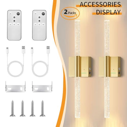 28” Wall Sconces Set of 2, Rechargeable Battery Powered Wall Light - color: Gold