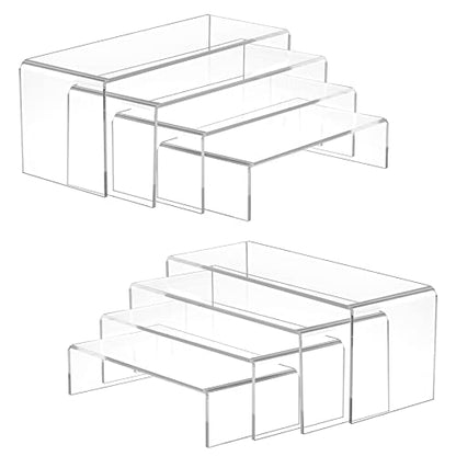 Acrylic Display Risers (7" L~9" L), 2 Sets Clear Tabletop Display Stand