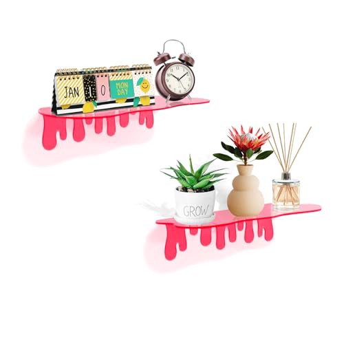 SetGame 2-Pack Small Acrylic Shelves, 12 Inch Floating Shelves, Pink - color: Pink, size: 12 Inch
