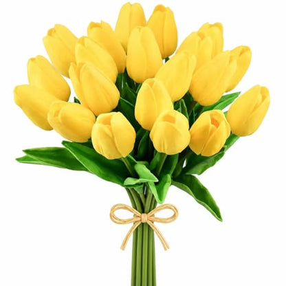 Mandy's 20 Stems Yellow Artificial Tulip Flowers for Home Centerpieces - color: Yellow 20pcs