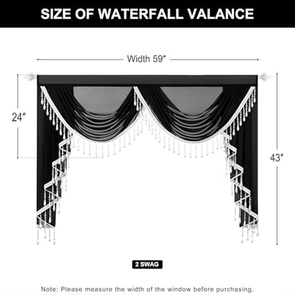 VOGOL Sheer Waterfall Valance with 2 Swags, 59 x 43, 1 Panel, Black - color: Black, size: 59"W x 43"L (Pack of 1)