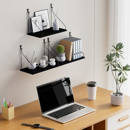 QsQueen Floating Shelves for Wall, Rustic Wood Shelf,11.8 Inch, No Drill - color: Black