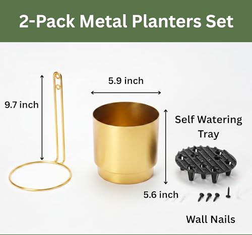 Self-Watering Gold Wall Planters Indoor (5.9 inch) - color: Gold