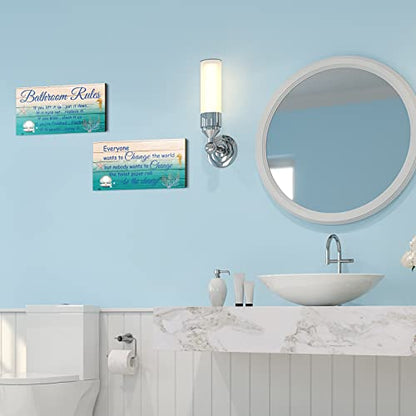 Jetec 2 Pcs Funny Bathroom Signs Wall Decor Farmhouse,Sea World Style - style: Sea World Style