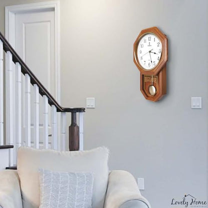 Pendulum Wall Clock Battery Operated, Real Wood Regulator Clock, Quiet - color: Light Wood With Arabic Numerals