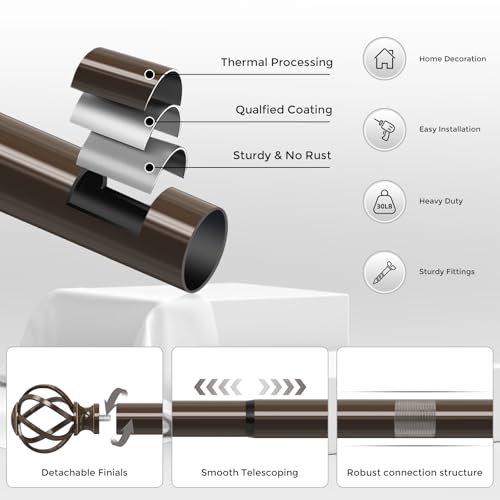 VOIIY Bronze Curtain Rod 36-120 Inch, Adjustable Curtain Rods for Windows - color: Bronze, size: 36"-120"|1 Pack