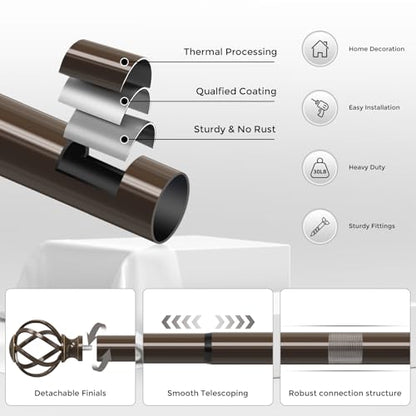 VOIIY Bronze Curtain Rod 36-88 Inch, Adjustable Curtain Rods for Windows - color: Bronze, size: 36"-88"|1 Pack