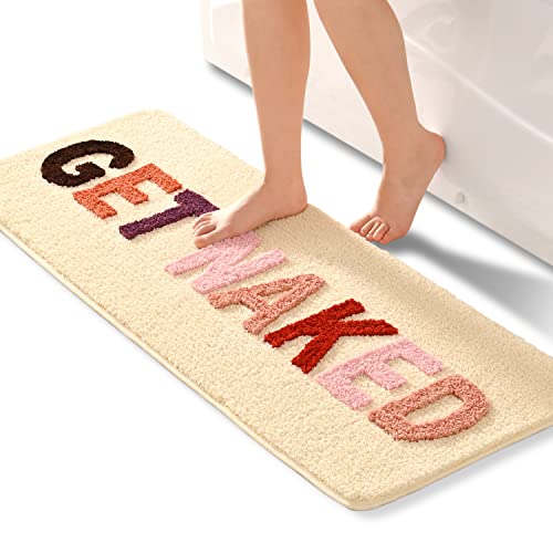 QJHOMO Long Get Naked Bath Mat Cute Funny Bathroom Rug Non Slip, 18" x 48" - color: Beige, size: 1'6" x 4' (Rectangular)