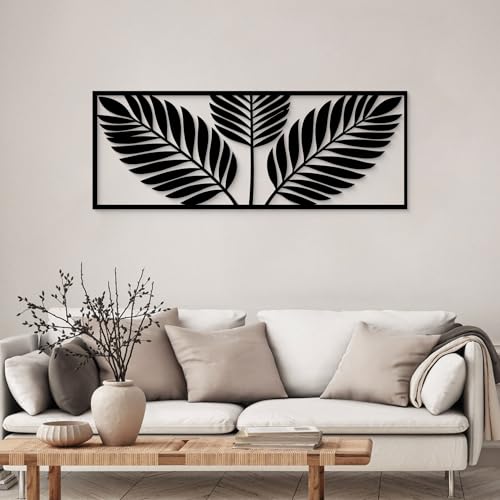 GlintHome Palm Leaf Black Metal Wall Art 6x15 Inch Tropical Plant Leaves - color: Black-031, size: Small
