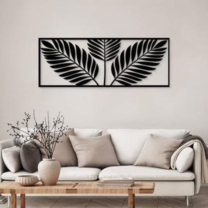 GlintHome Palm Leaf Black Metal Wall Art 6x15 Inch Tropical Plant Leaves - color: Black-031, size: Small