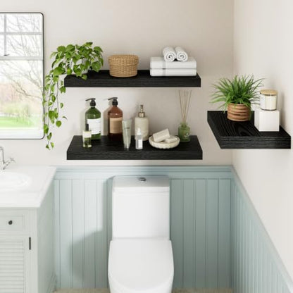 RICHFOCUS Bathroom Floating Shelves for Wall 2Pack|Black|16" L - color: Black, size: 16"L x 11.6"D, Set of 2