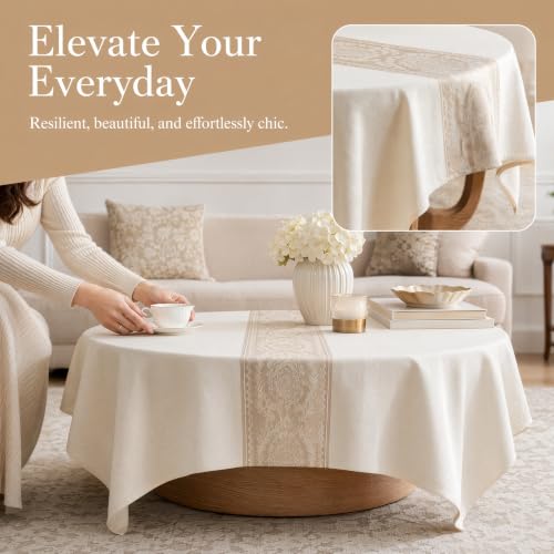 Square Linen Tablecloth Retro Floral Spillproof Cloth, 55x55 Inch - color: Beige Hh, size: 55"x55"fits 4 seats (table length 31"-37")