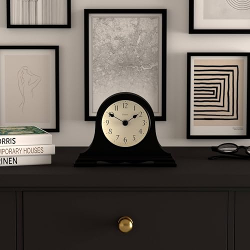 JONES CLOCKS® Speakeasy Small Mantel Clock | Classic Napoleon’s hat Design | Black | Contemporary Classic Style for Desk, Table, Shelf or Bedside - color: Black