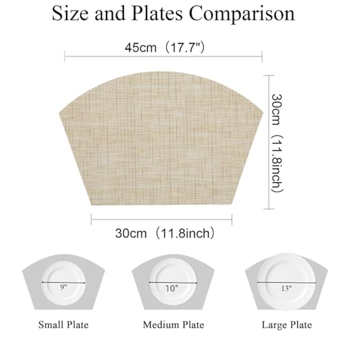 SHACOS Round Table Placemats Wedge Shaped Placemat Set of 4 Non Slip Heat Resistant Woven Vinyl Table Mats Wipe Clean Indoor Outdoor (4, Beige Yellow) - color: Beige Yellow