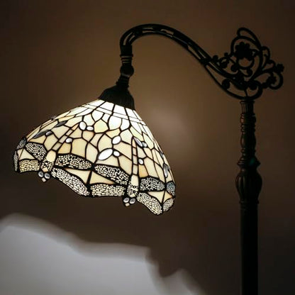 WERFACTORY Tiffany Floor Lamp Cream Stained Glass Dragonfly Arched Lamp