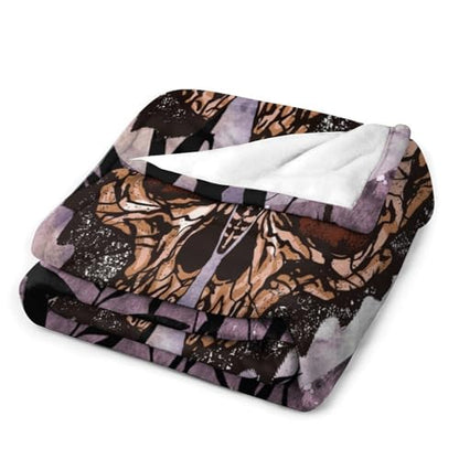 Death Moth Blanket, Boho Gothic Skull Moth Purple Starry Plant Full Moon Mysterious Witchy Throw Blanket for Couch Sofa Office Bed Travelling Bed Throws, 30"x40" - color: Death Moth, size: 30"x40"