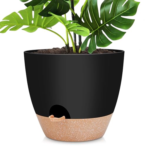 YNNICO 12 inch Large Self Watering Plant Pots for Indoor Outdoor Plants - color: Black, size: 12 Inch