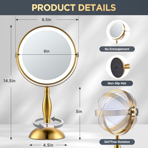 Makeup Mirror with Lights, 30X Golden Magnifying Mirror - color: Gold